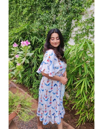 Dolphin print wrap around dress