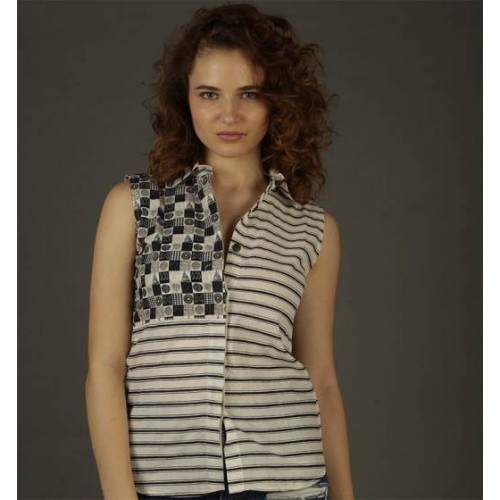 Pached Black and White Top